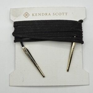 Kendra Scott Black Suede Wrap Choker Necklace Gold Tone Crystal Bar Ends Gift